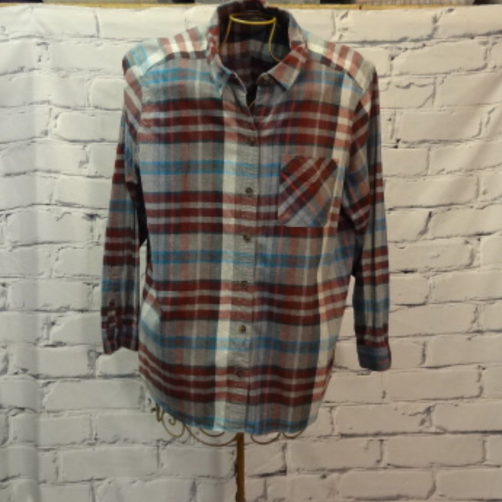 Women's Eddie Bauer Plaid Button Down Shirt w/One Front Pocket